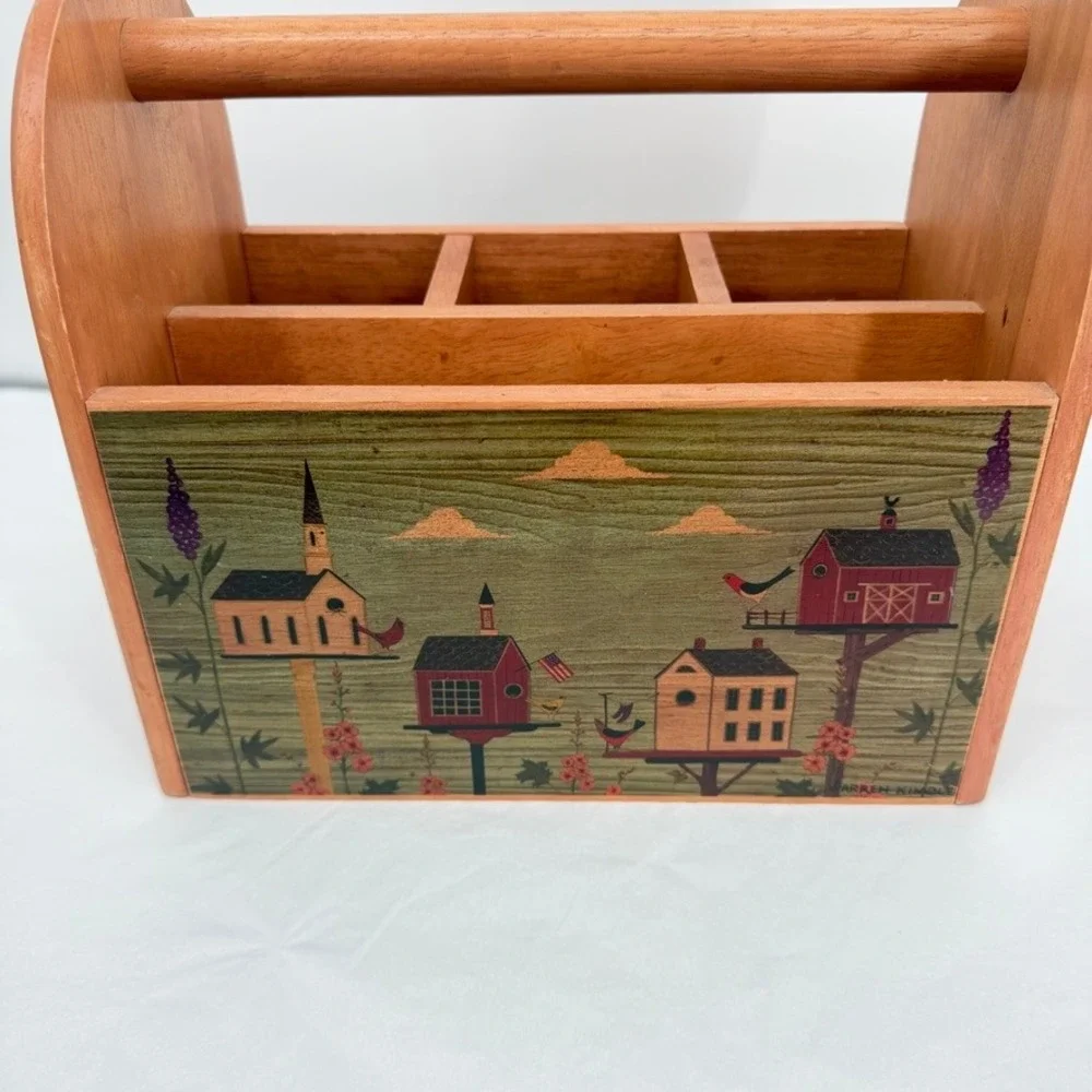 Kamenstein Inc VTG Wood Picnic Utensil Caddy Birdhouse Folk Art Country Decor